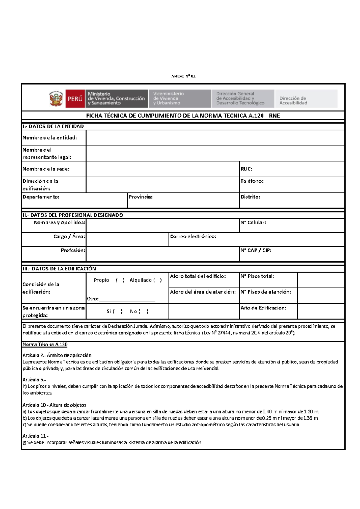 Ficha Técnica de Cumplimiento de la Norma Técnica A.120 - Dic 2023 - Document Preview