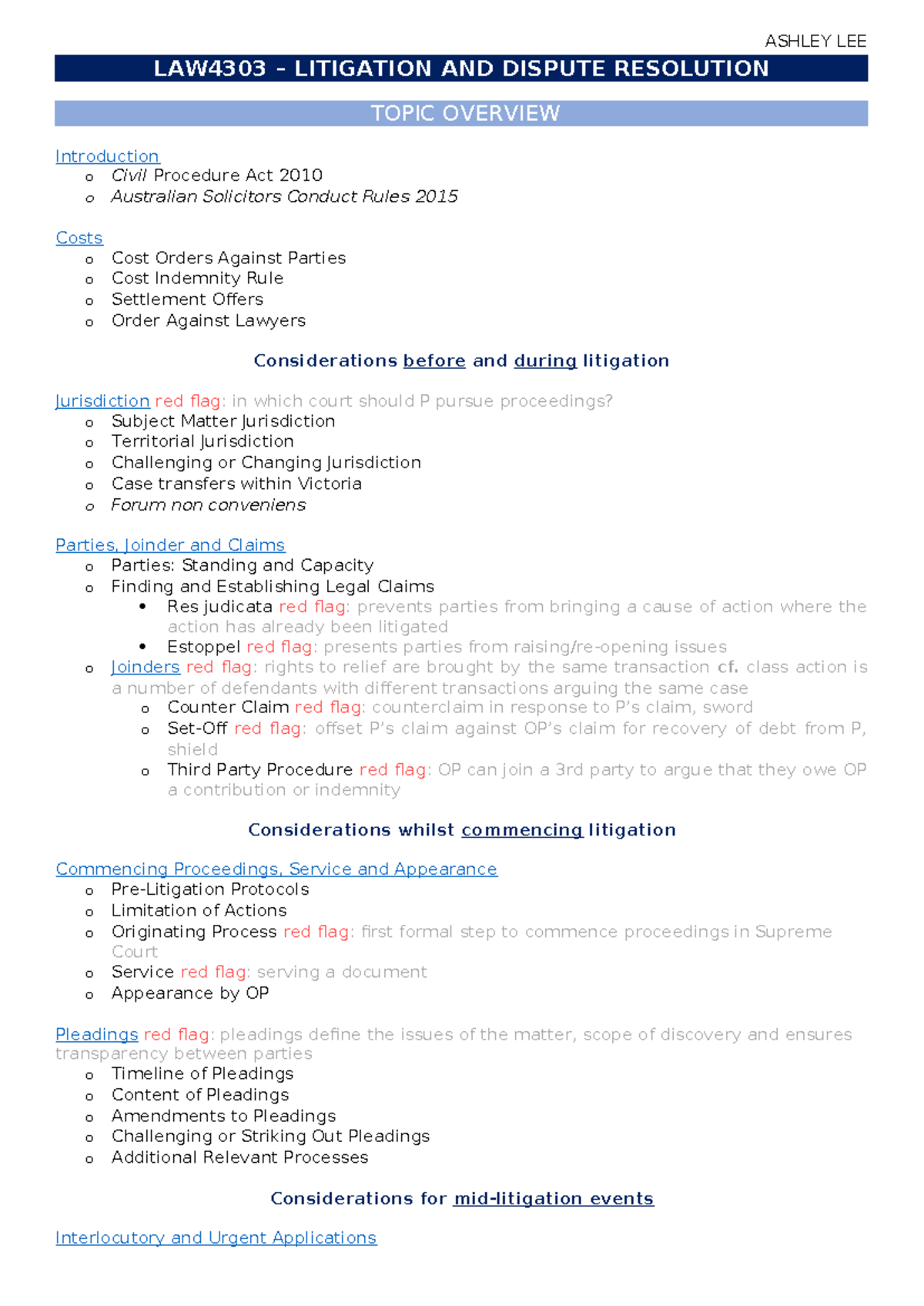 LDR4303 Final Exam Notes: Litigation & Dispute Resolution Overview ...