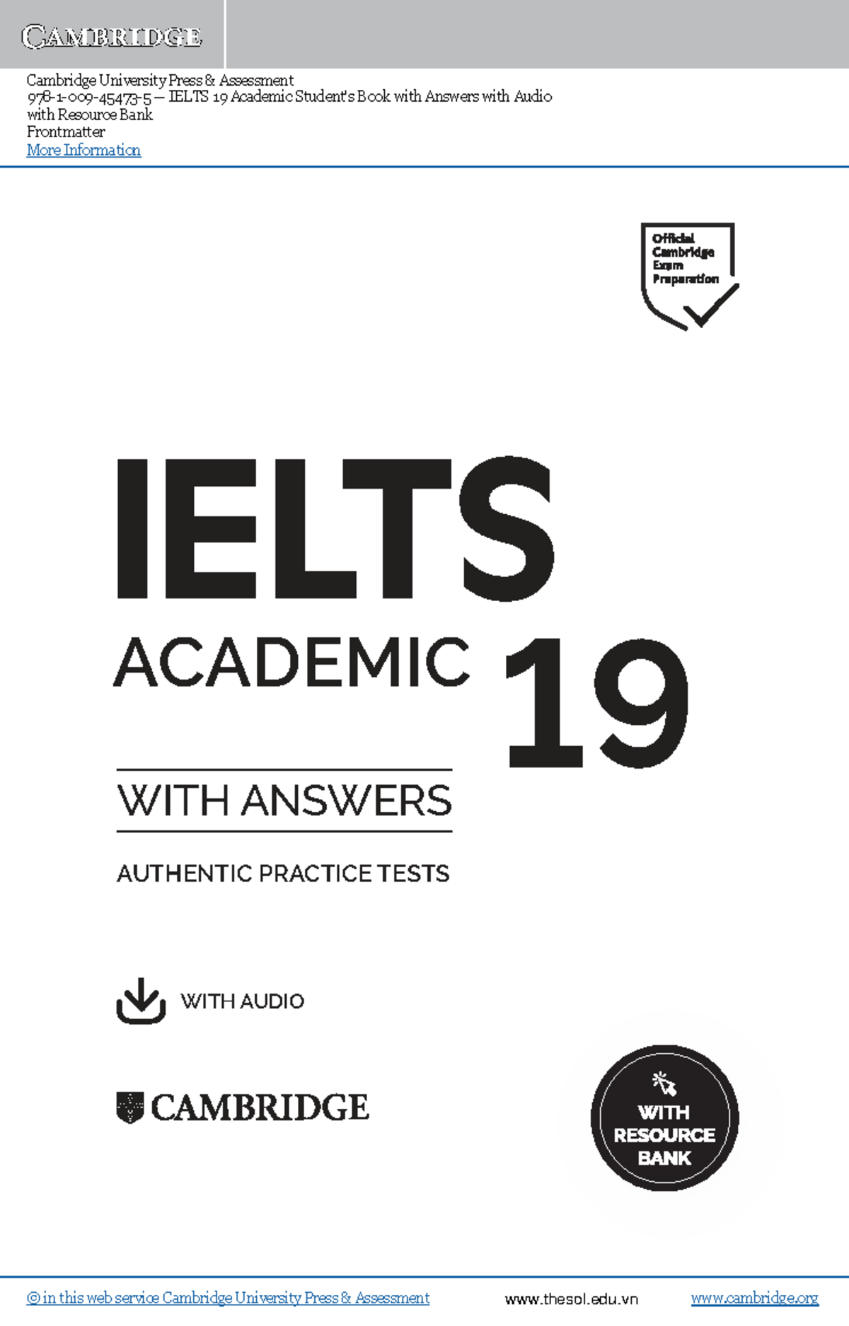 Cambridge IELTS 19 Academic: Practice Tests with Answers & Audio