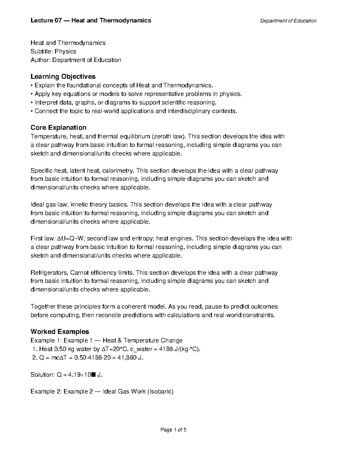 Lecture 07: Heat and Thermodynamics Concepts and Applications - Studocu