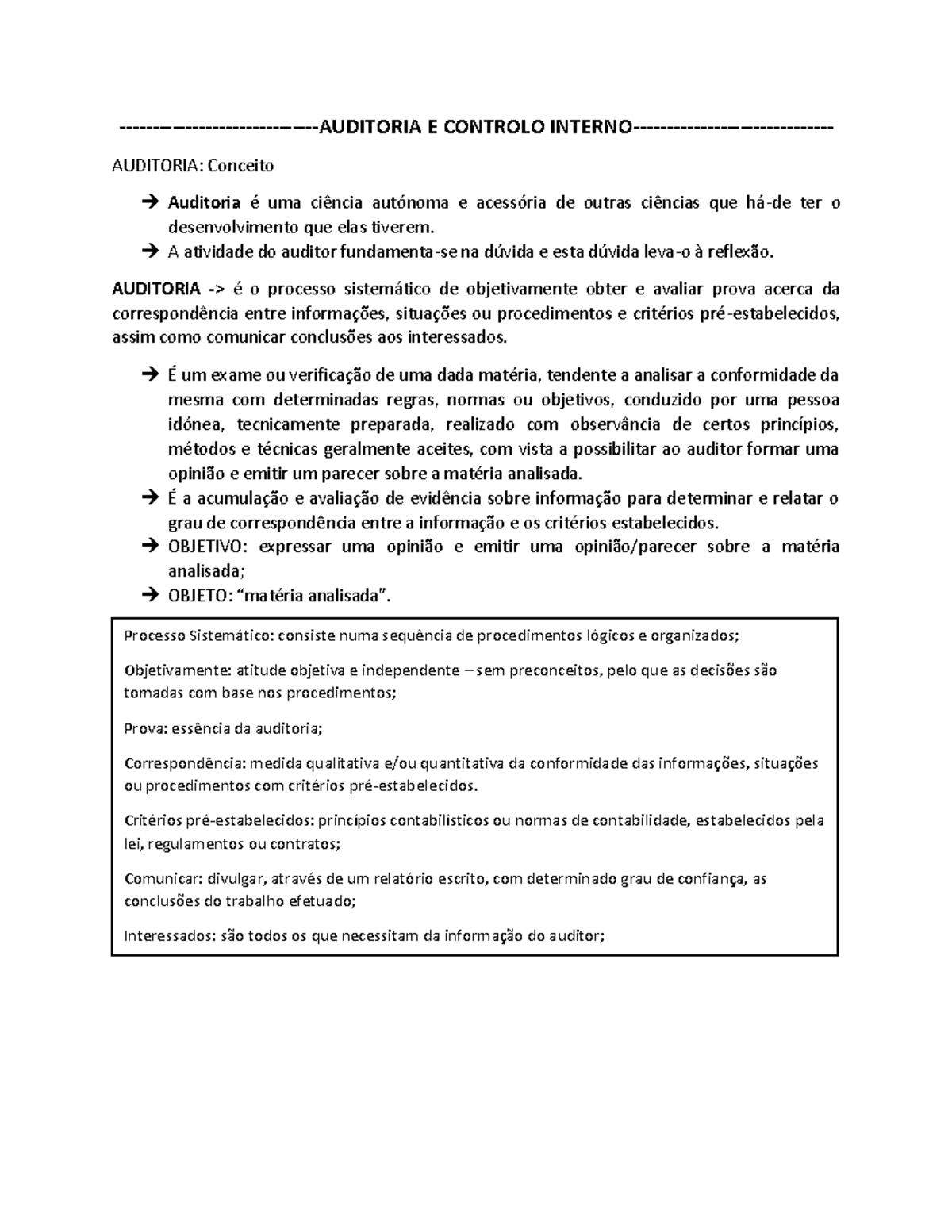 Resumos de Auditoria e Controle Interno - Conceitos e Práticas - Studocu
