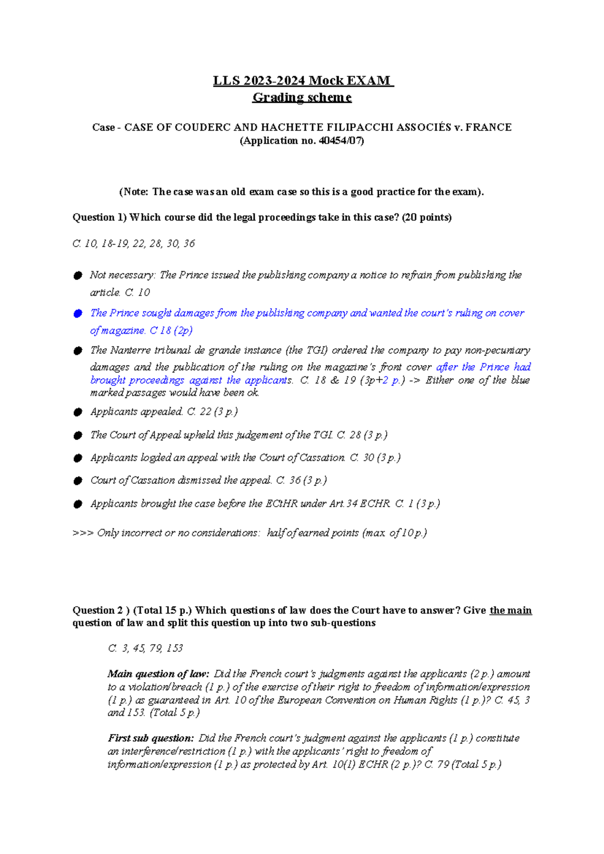 LLS 2023 Mock Exam Week 8: Model Answers & Legal Analysis - Studeersnel