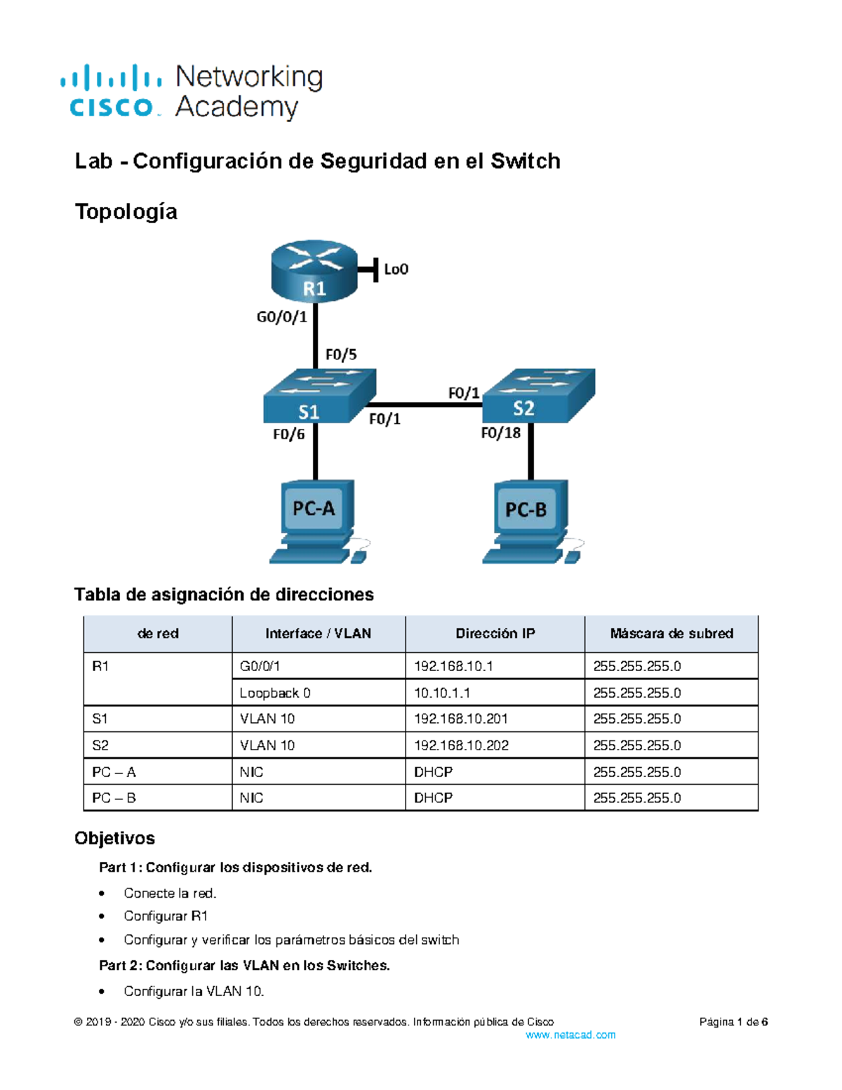 Lab CCNA: Configuración de Seguridad en Switches y VLANs - Studocu