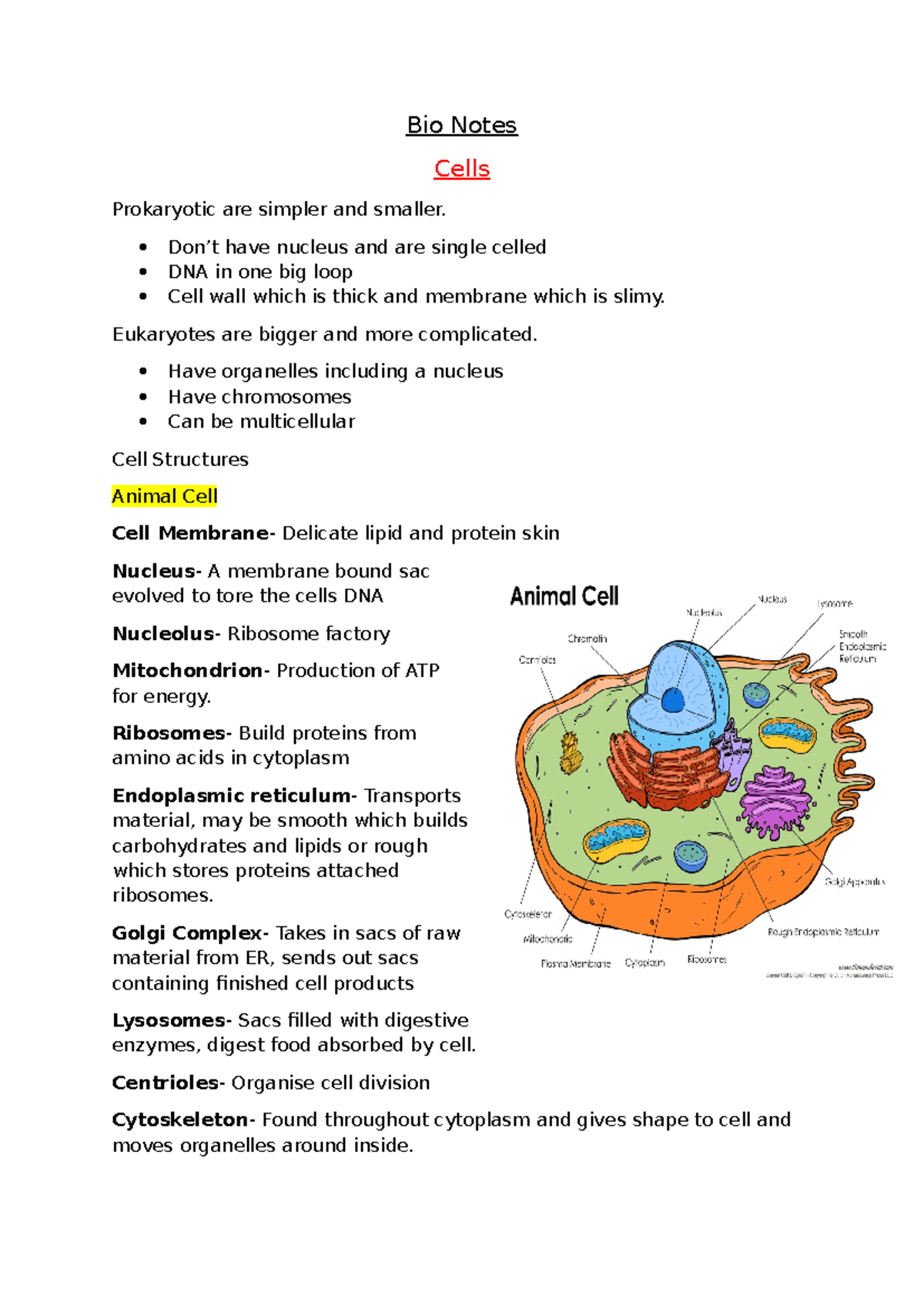 Bio Notes: Prokaryotic and Eukaryotic Cell Structures and Functions ...