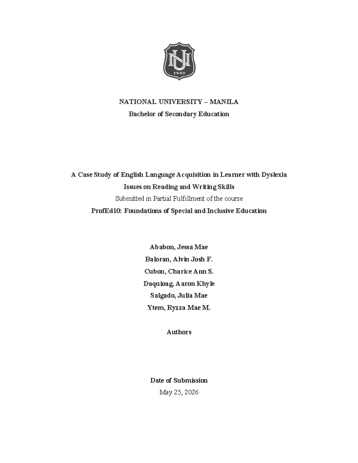 ProfEd10: Case Study on English Language Acquisition in Dyslexic ...