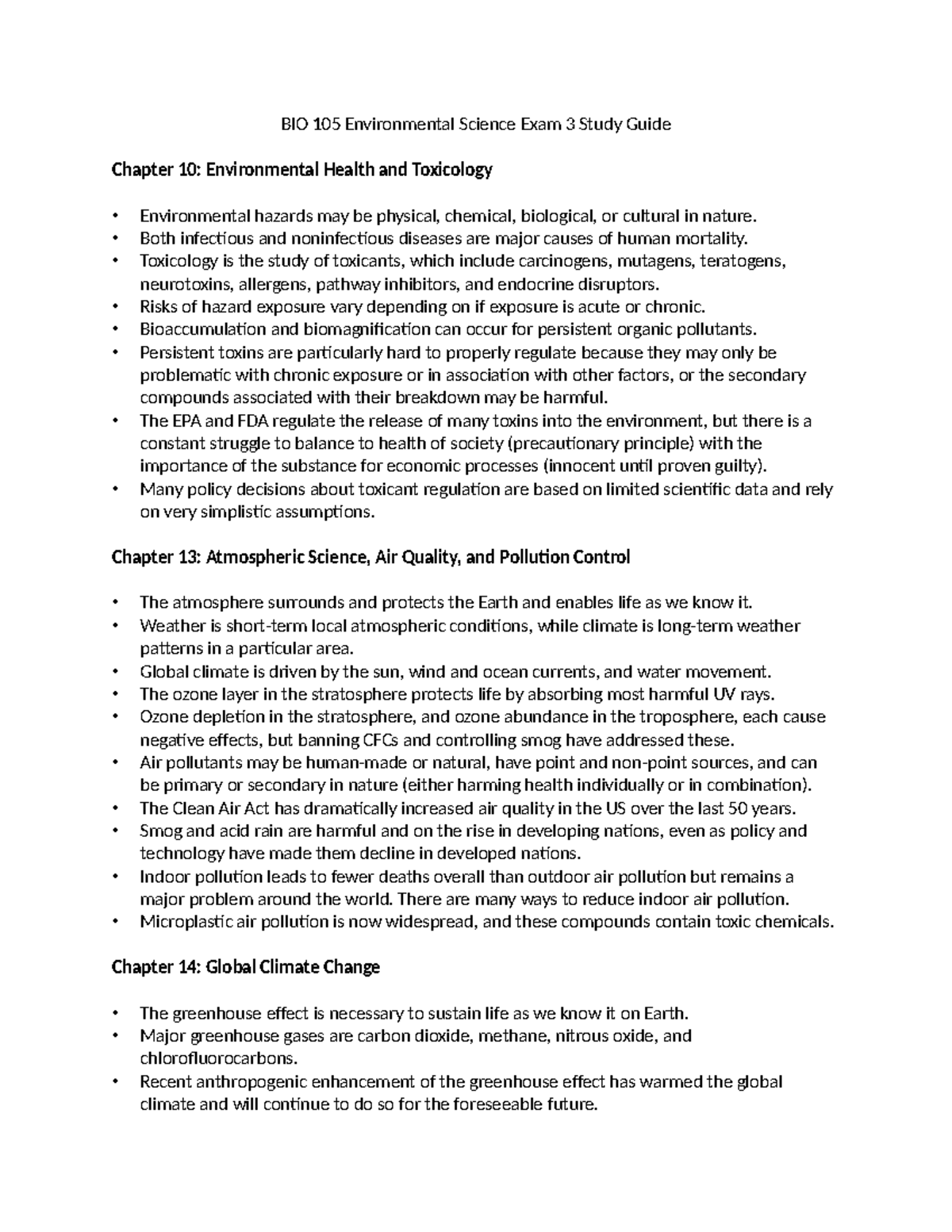BIO 105 Environmental Science Exam 3 Study Guide: Key Concepts and ...