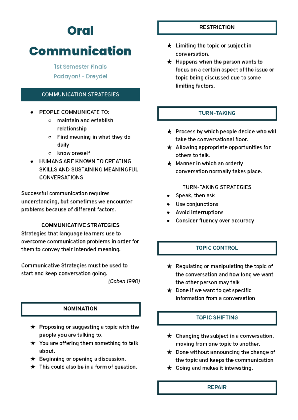 ORAL COM (FINALS) Reviewer: Effective Communication Strategies - Studocu