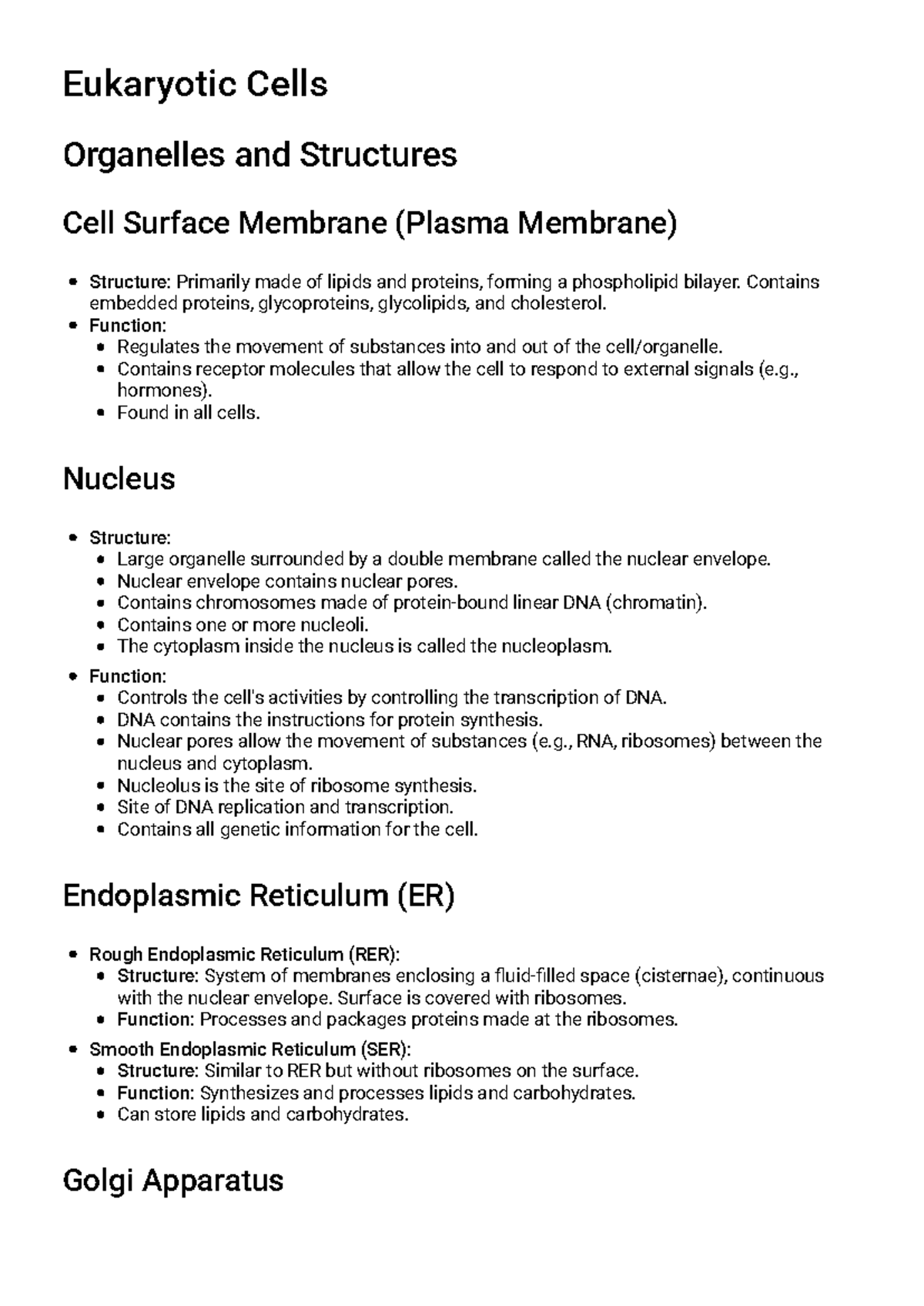 Eukaryotic Cells: Organelles & Structures Study Guide (Bio 101) - Studocu