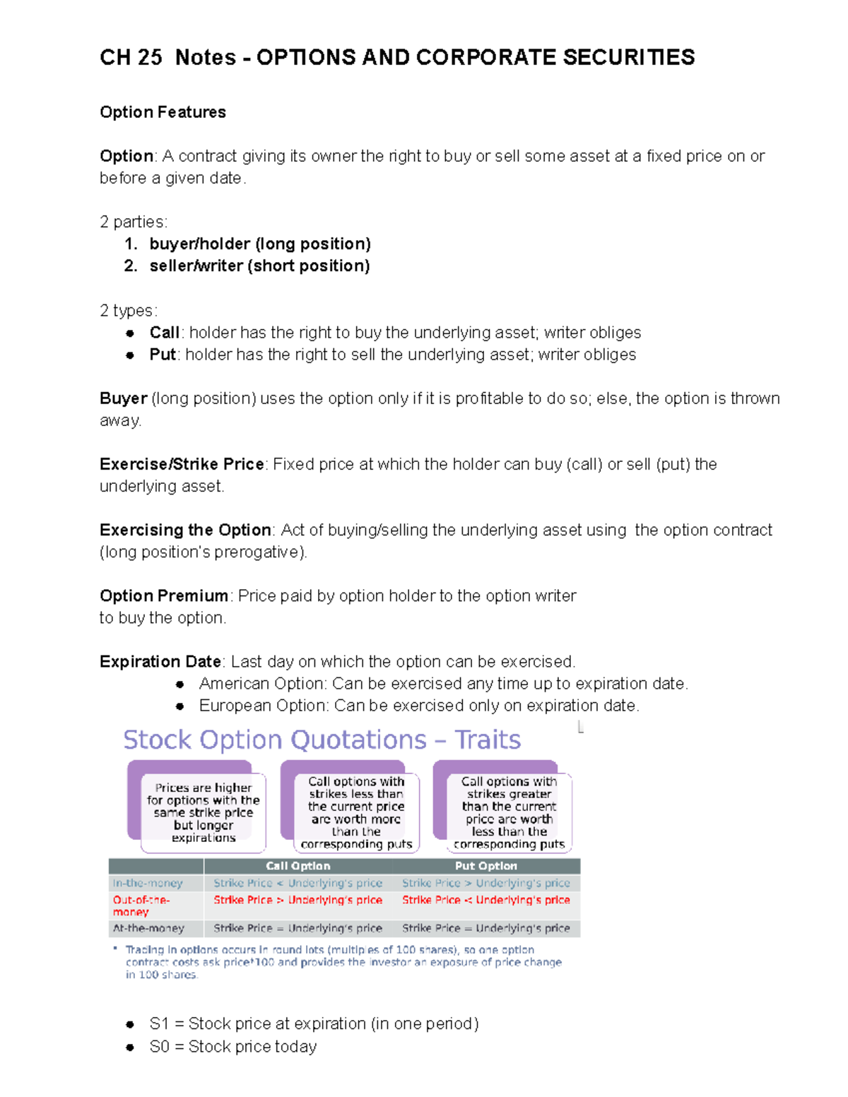 CH 25 Notes - Options AND Corporate Securities - CH 25 Notes - OPTIONS ...