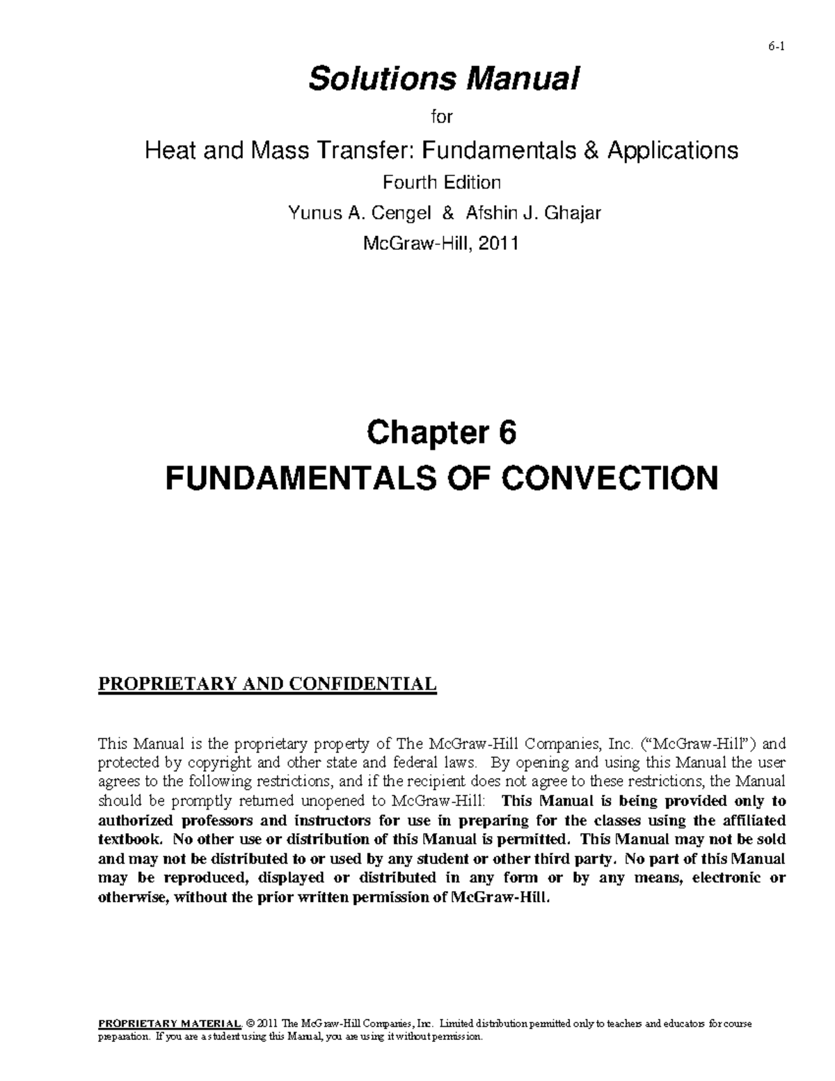 Heat and Mass Transfer 4e Solutions Manual: Chapter 6 Overview - Studocu