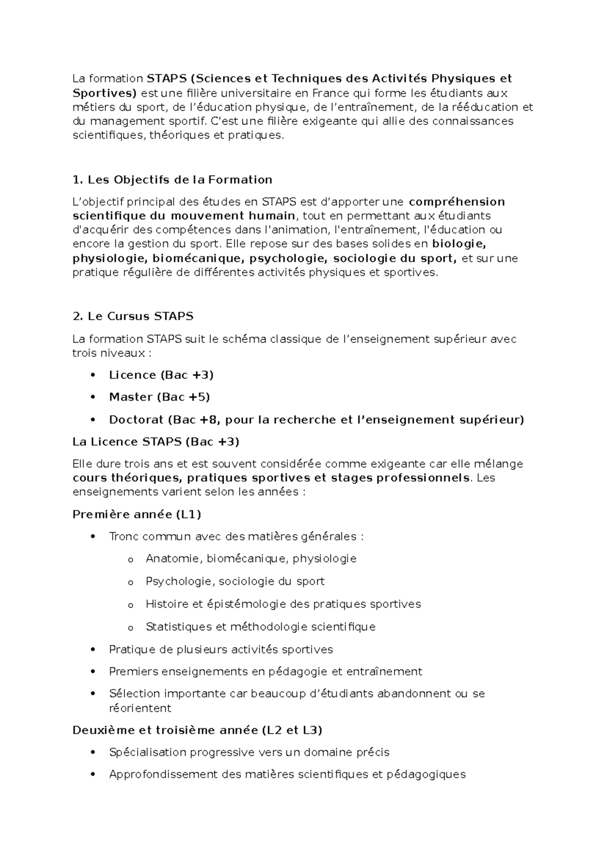 La formation Staps résumé - La formation STAPS (Sciences et Techniques ...