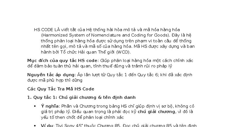 HS CODE: Hệ thống phân loại hàng hóa toàn cầu - Studocu