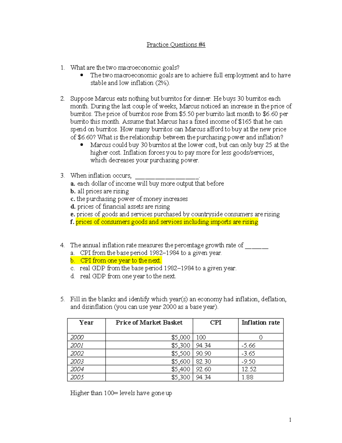 Macroeconomic Practice Questions #4: Inflation and Purchasing Power ...