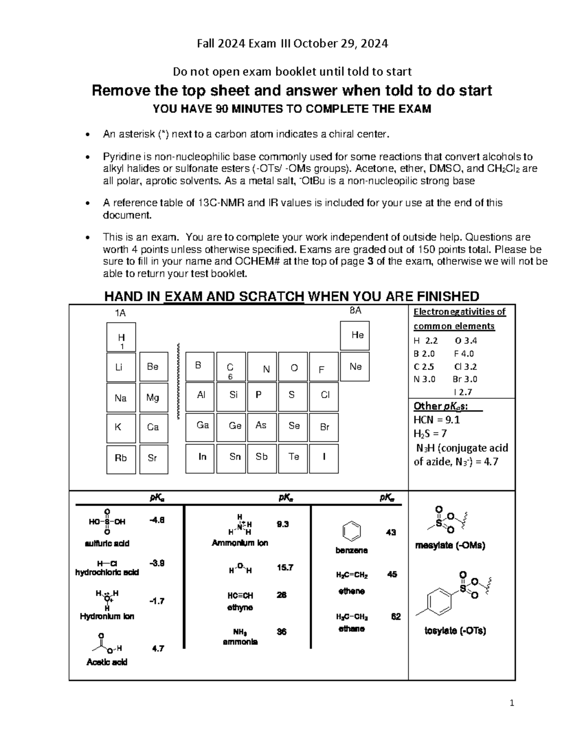 Exam 3 Version A V2 - Exam 3 orgo 1 - Fall 2024 Exam III October 2 9 ...