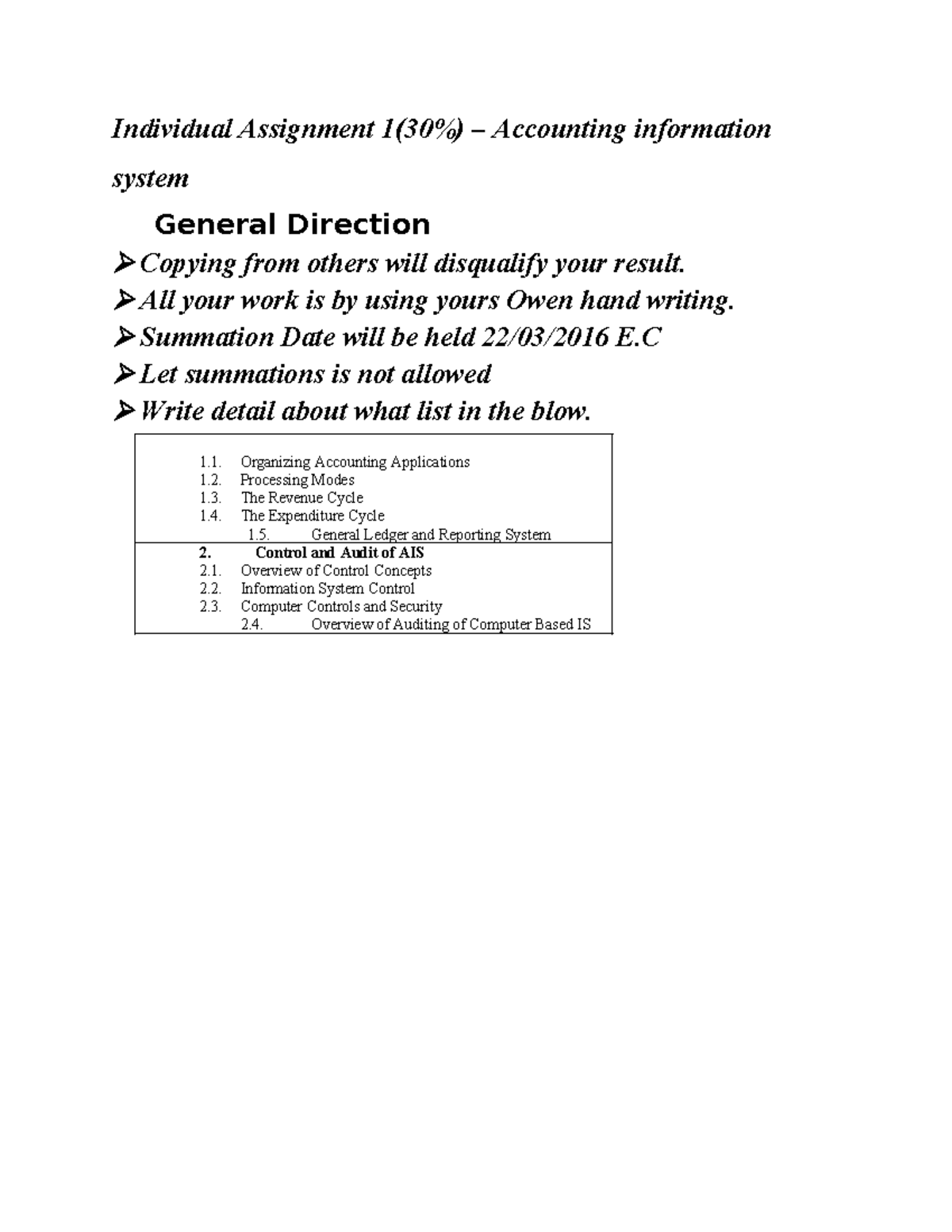 AIS assighement - Individual Assignment 1(30%) – Accounting information ...