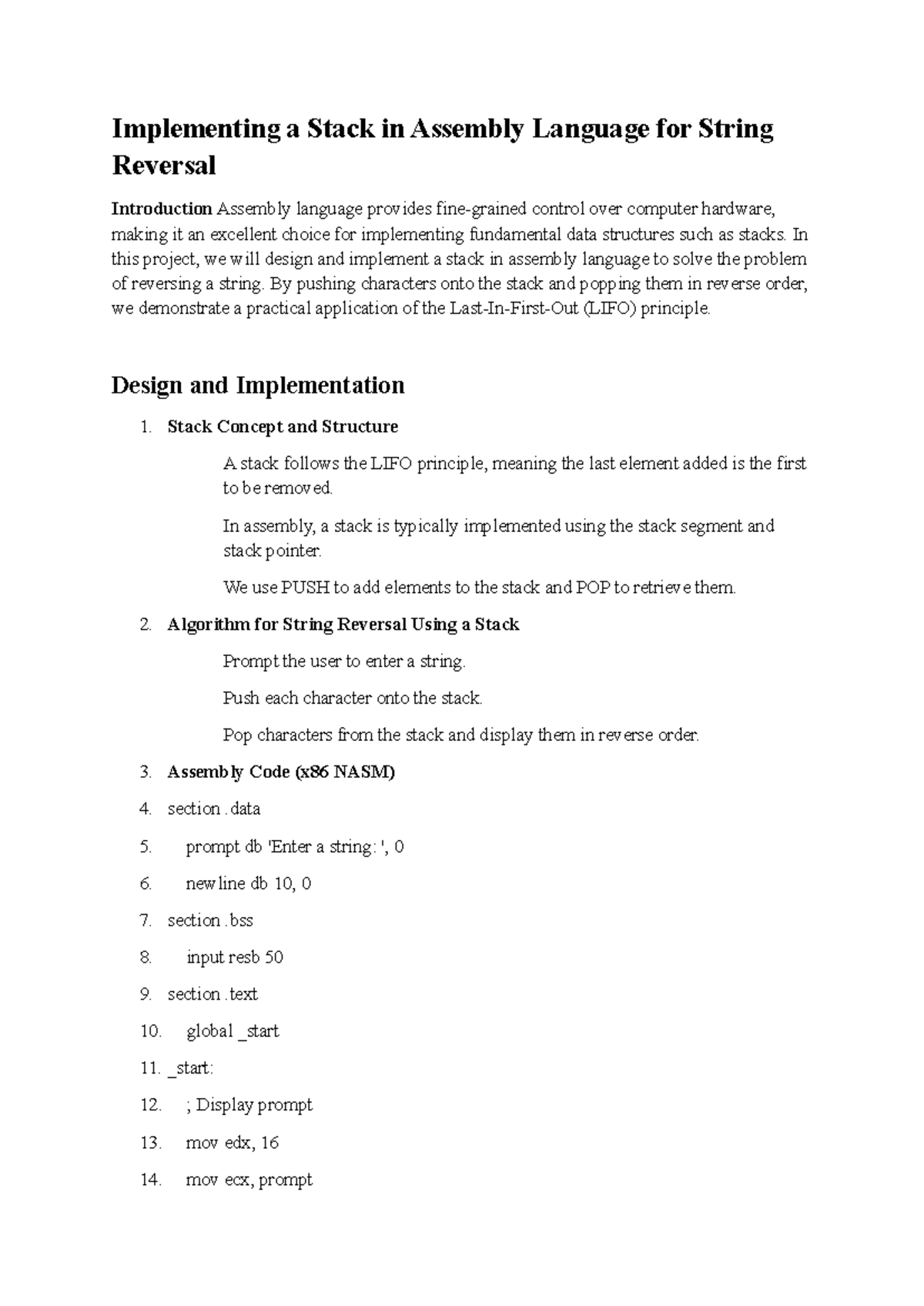 Implementing Stack for String Reversal in Assembly Language (CS101 ...