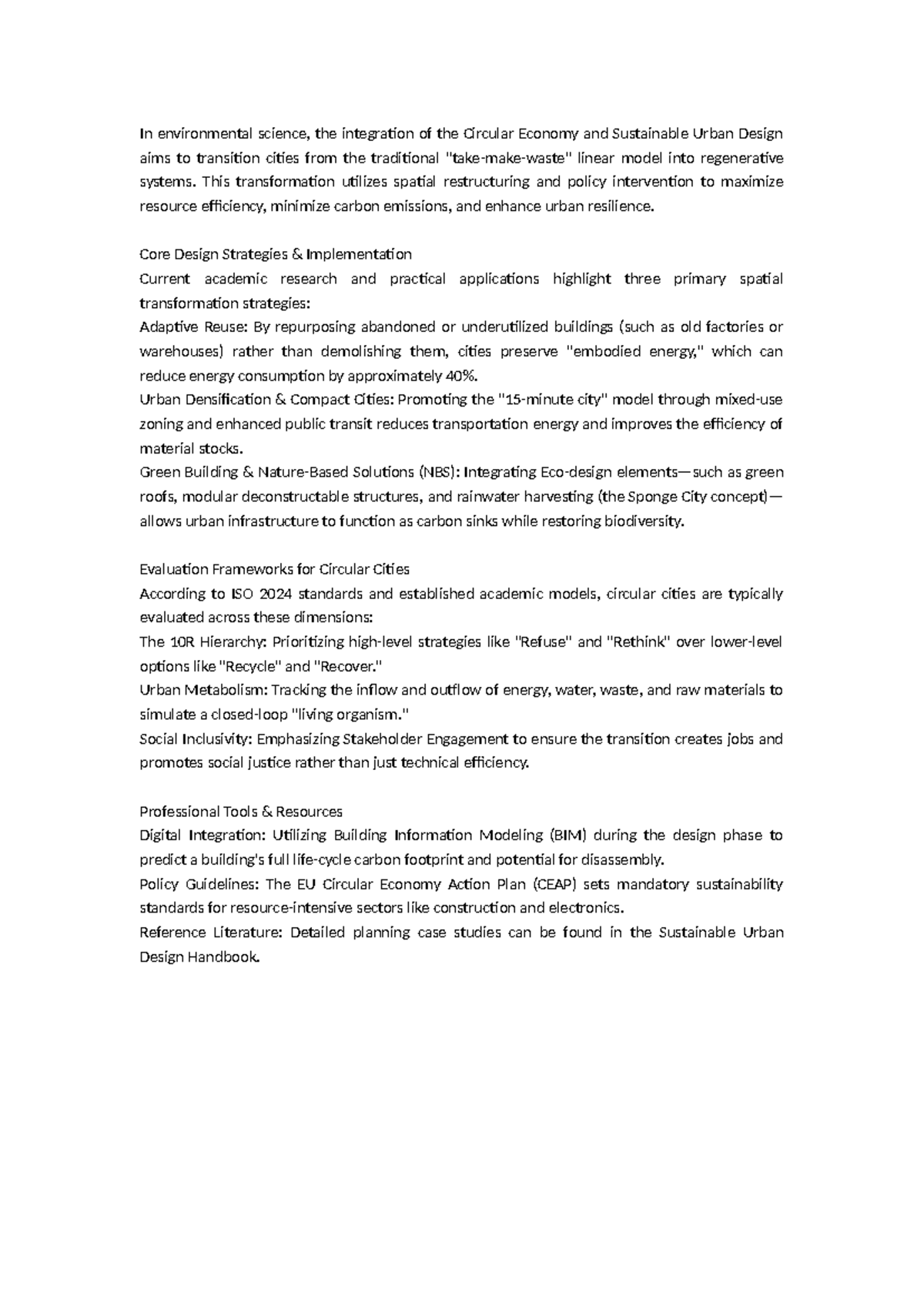 Environmental Science: Circular Economy & Sustainable Urban Design ...