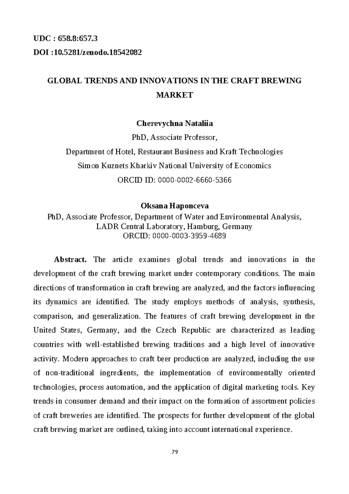 UDC 658.8:657.3 DOI: Global Trends & Innovations in Craft Brewing ...