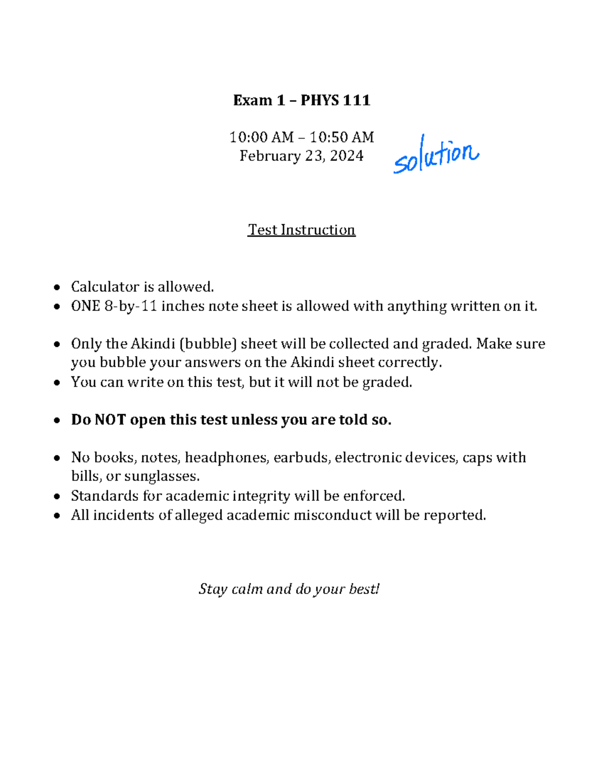 PHYS 111 Exam 1 SP24 Solutions and Key Concepts - Studocu