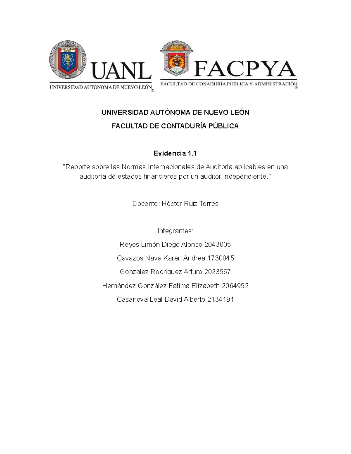 Evidencia 1.1: Normas Internacionales de Auditoría en Estados ...