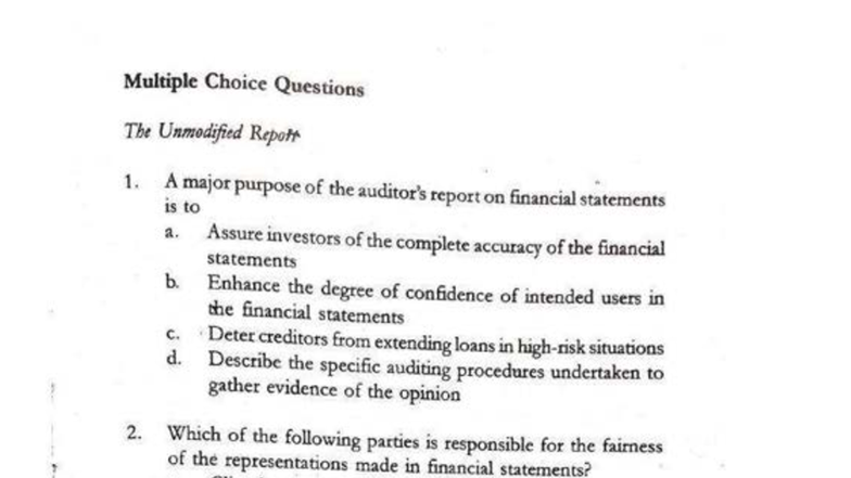 Multiple Choice Questions on Financial Auditing (ACCT 101) - Studocu