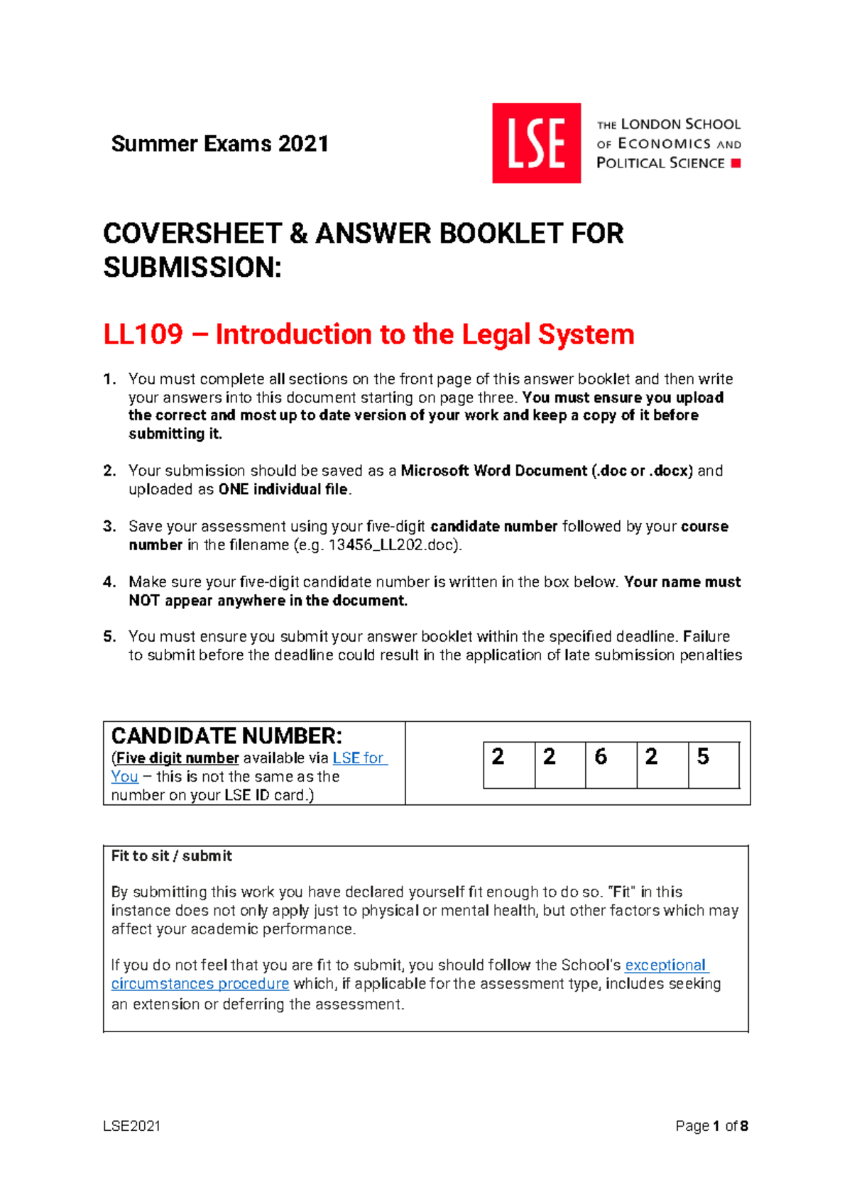 22625 LL109 Summer Exam 2021 Answer Booklet for Legal System - Studocu