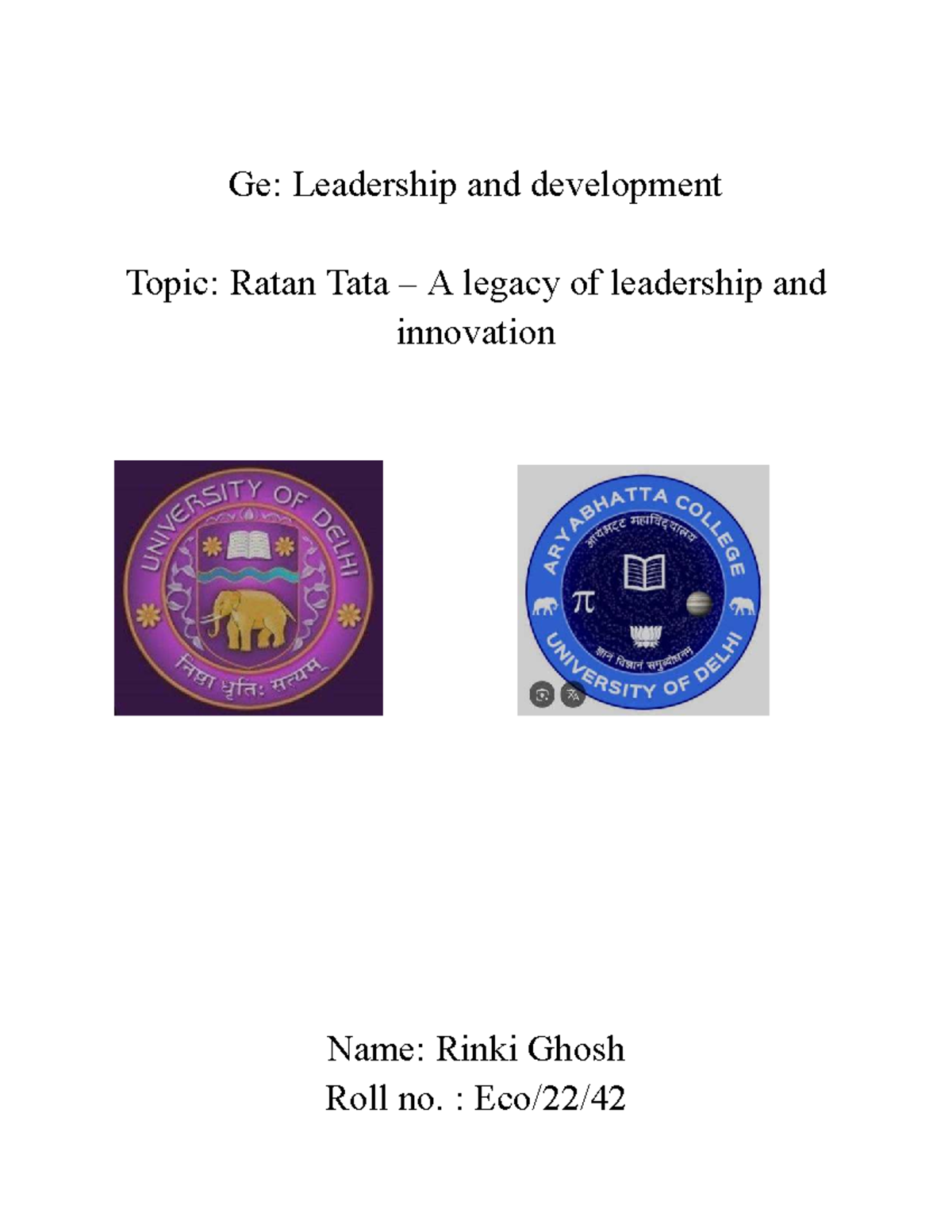 Ge: Leadership & Development Project - Ratan Tata's Legacy - Studocu