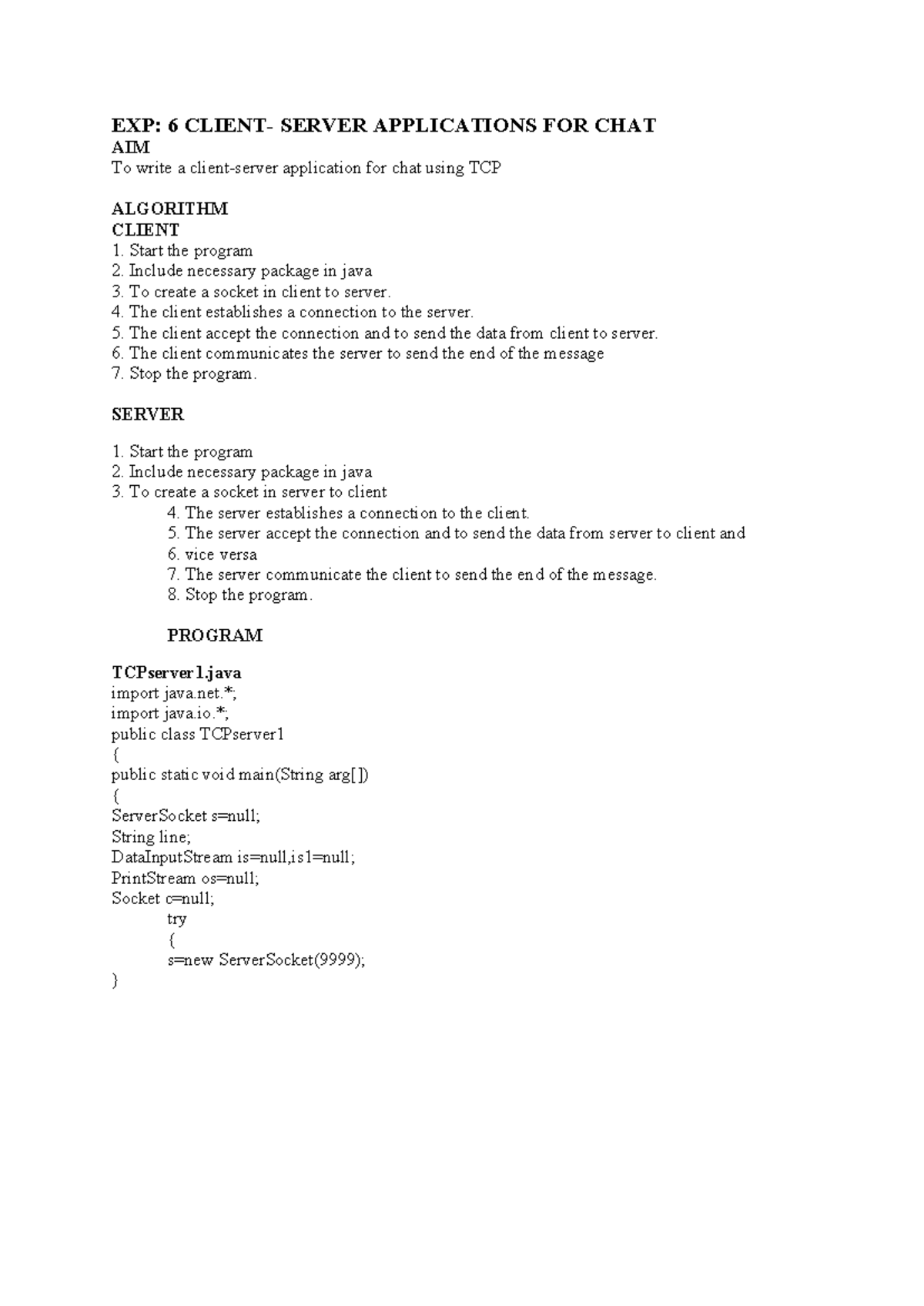 EX5 - Server Applications for Chat Using TCP: Implementation Guide ...