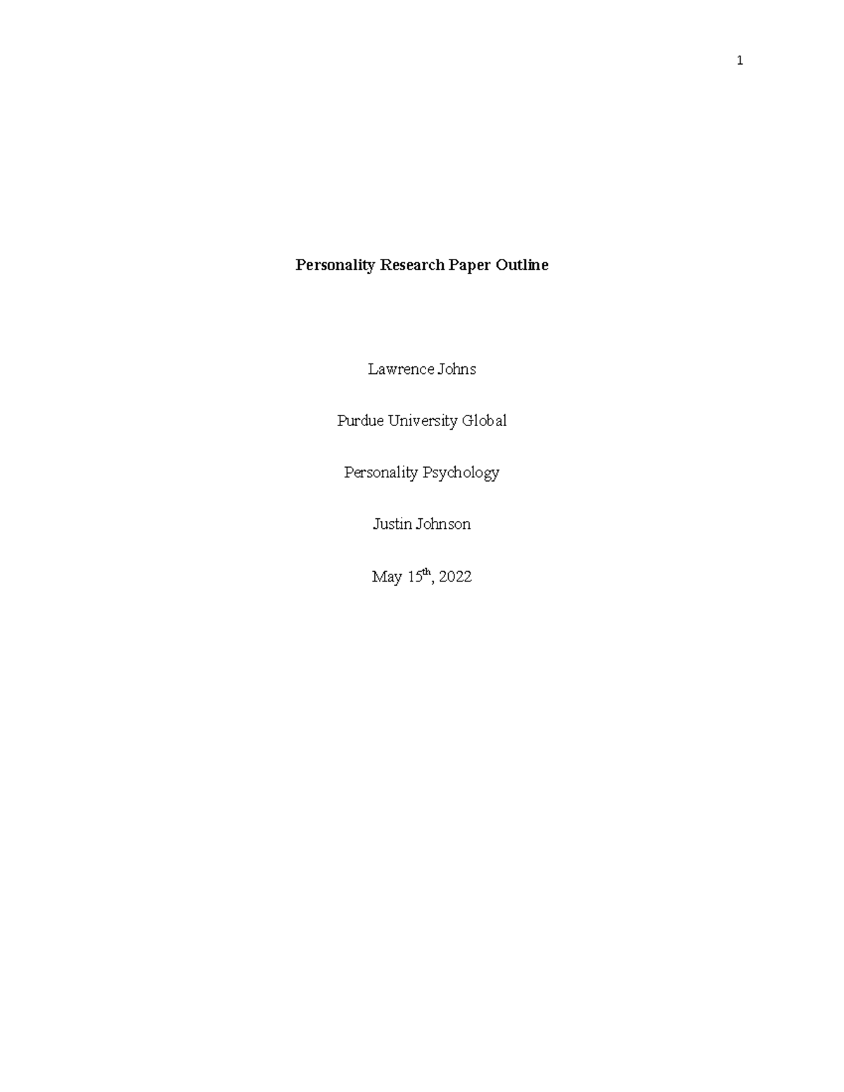 Personality Research Paper Outline - 1 st Main Point: That Serves to ...