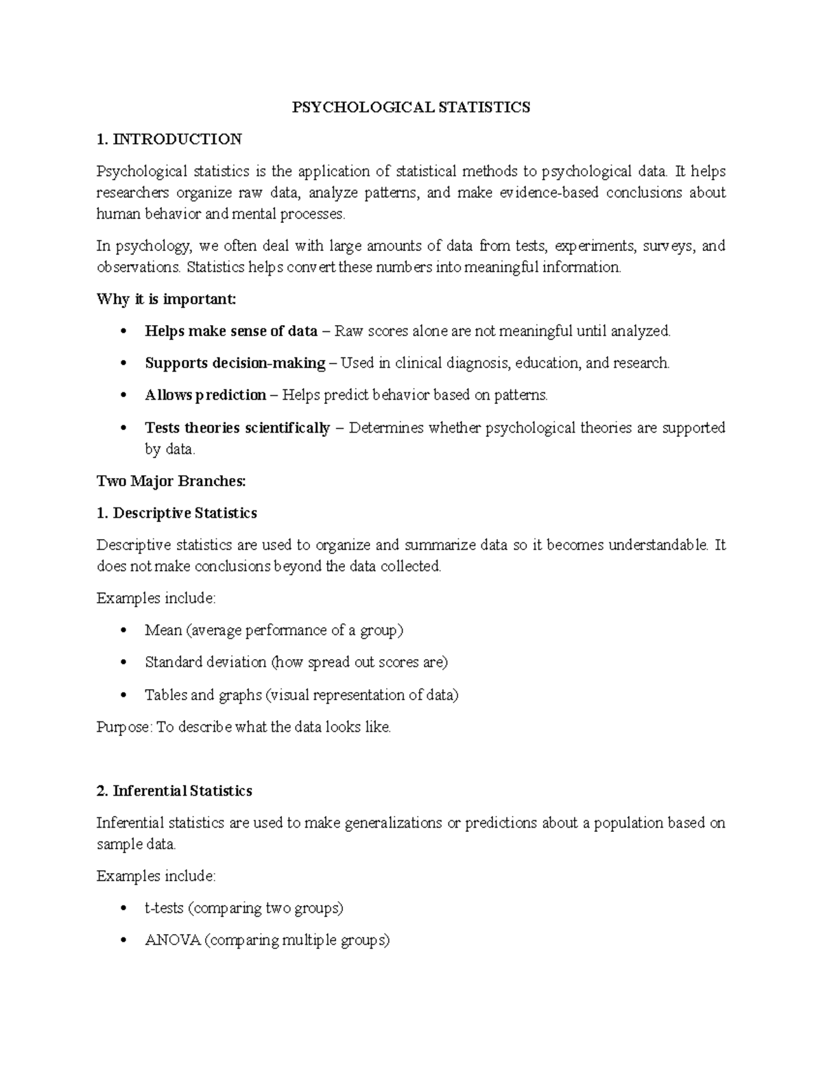 PSY 101: Psychological Statistics AI Notes and Key Concepts - Studocu