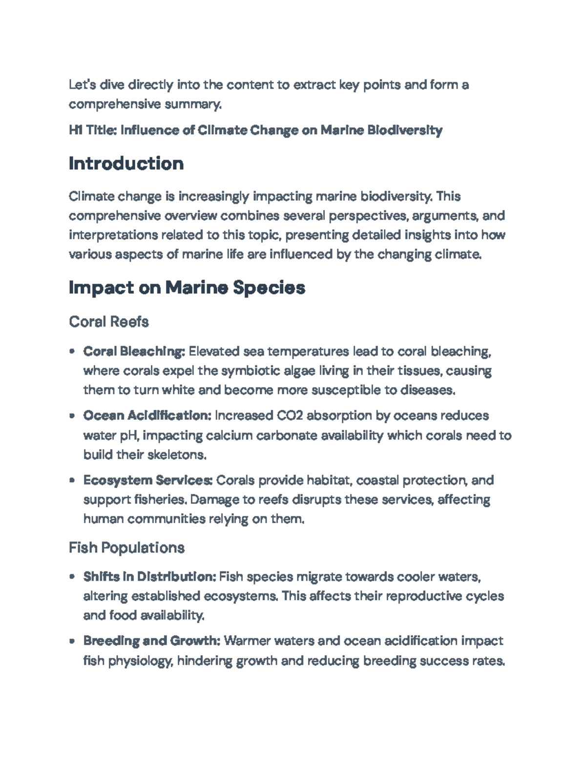 Influence of Climate Change on Marine Biodiversity: Impacts ...