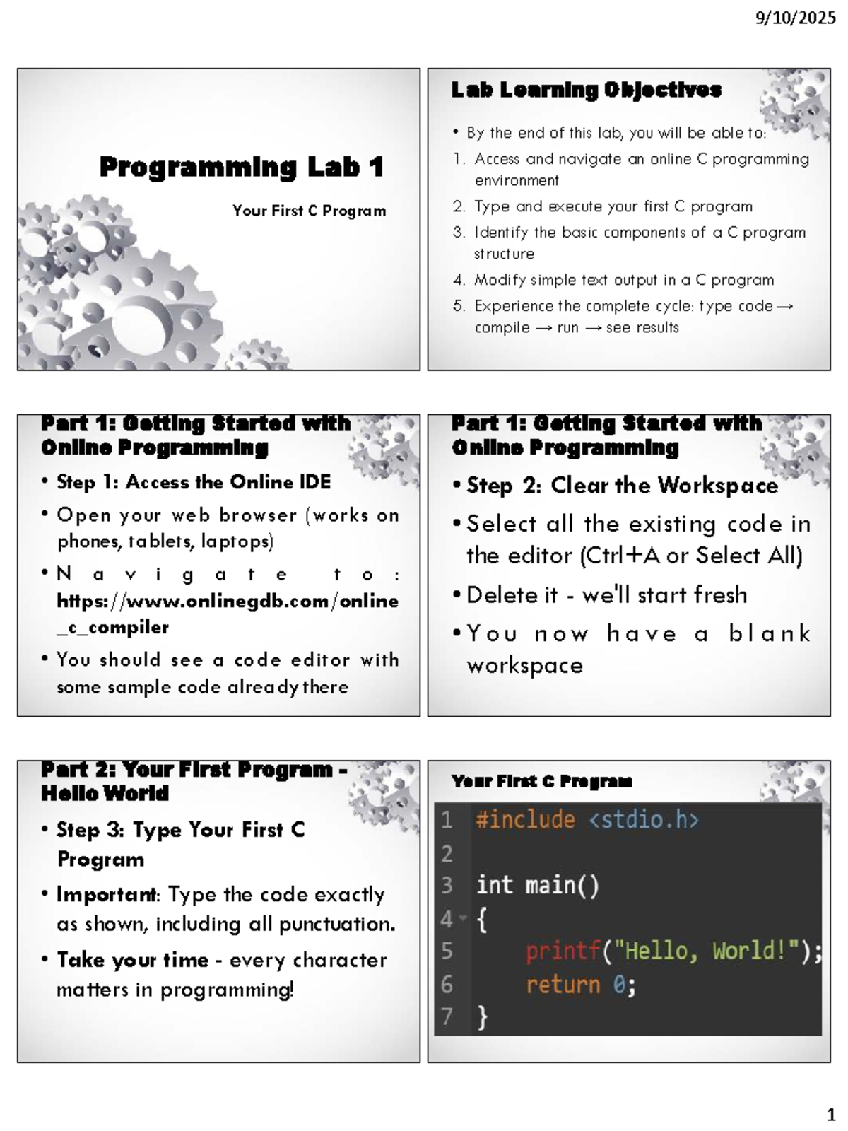 Prog1 Lab 1 - Learning Objectives for Your First C Program - Studocu