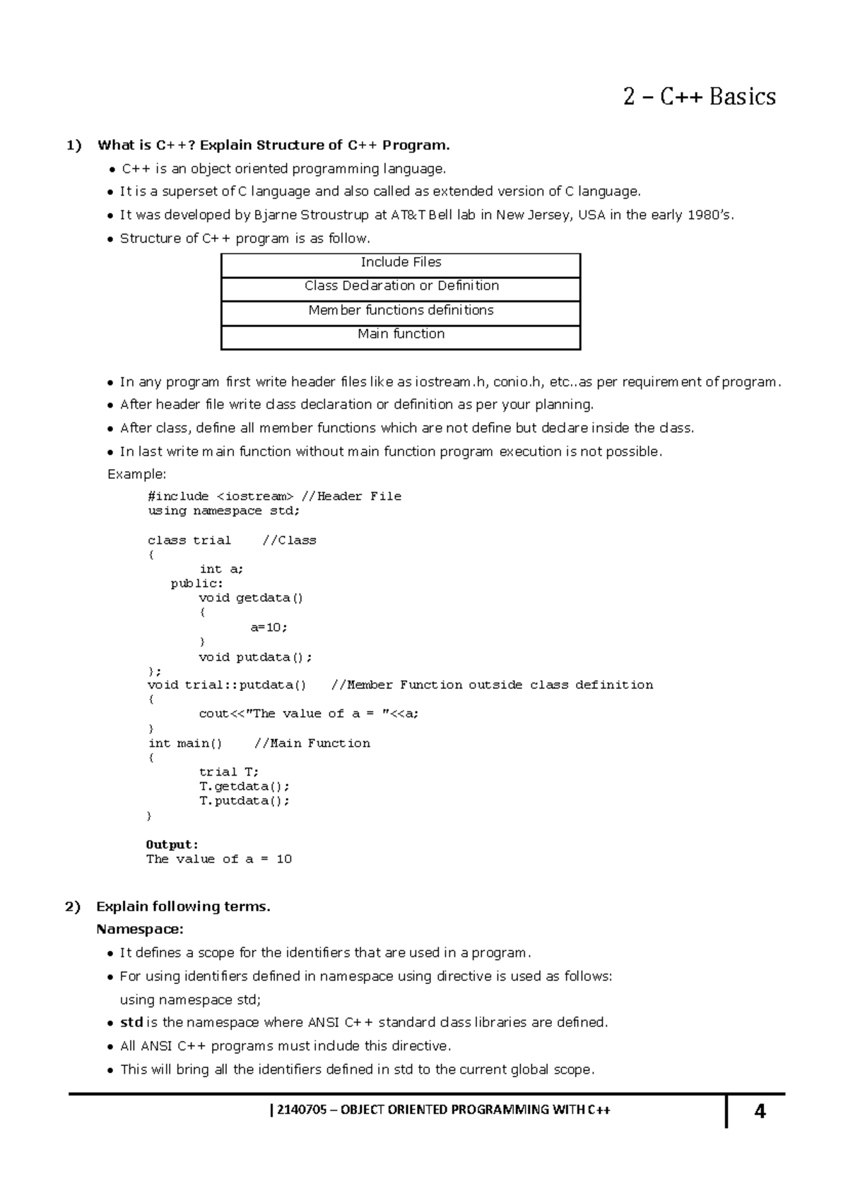 2140705 Object Oriented Programming with C++ - Unit 2 Study Notes - Studocu