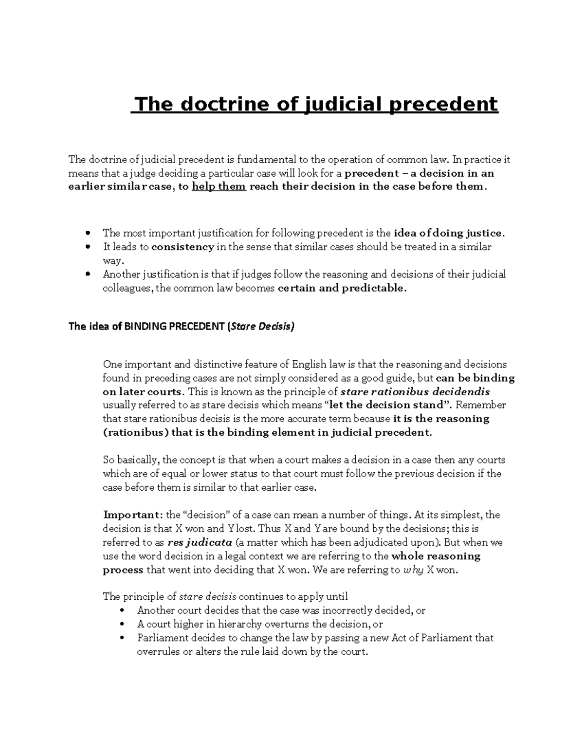 Binding Precedent and Judicial Authority in Common Law - Studocu
