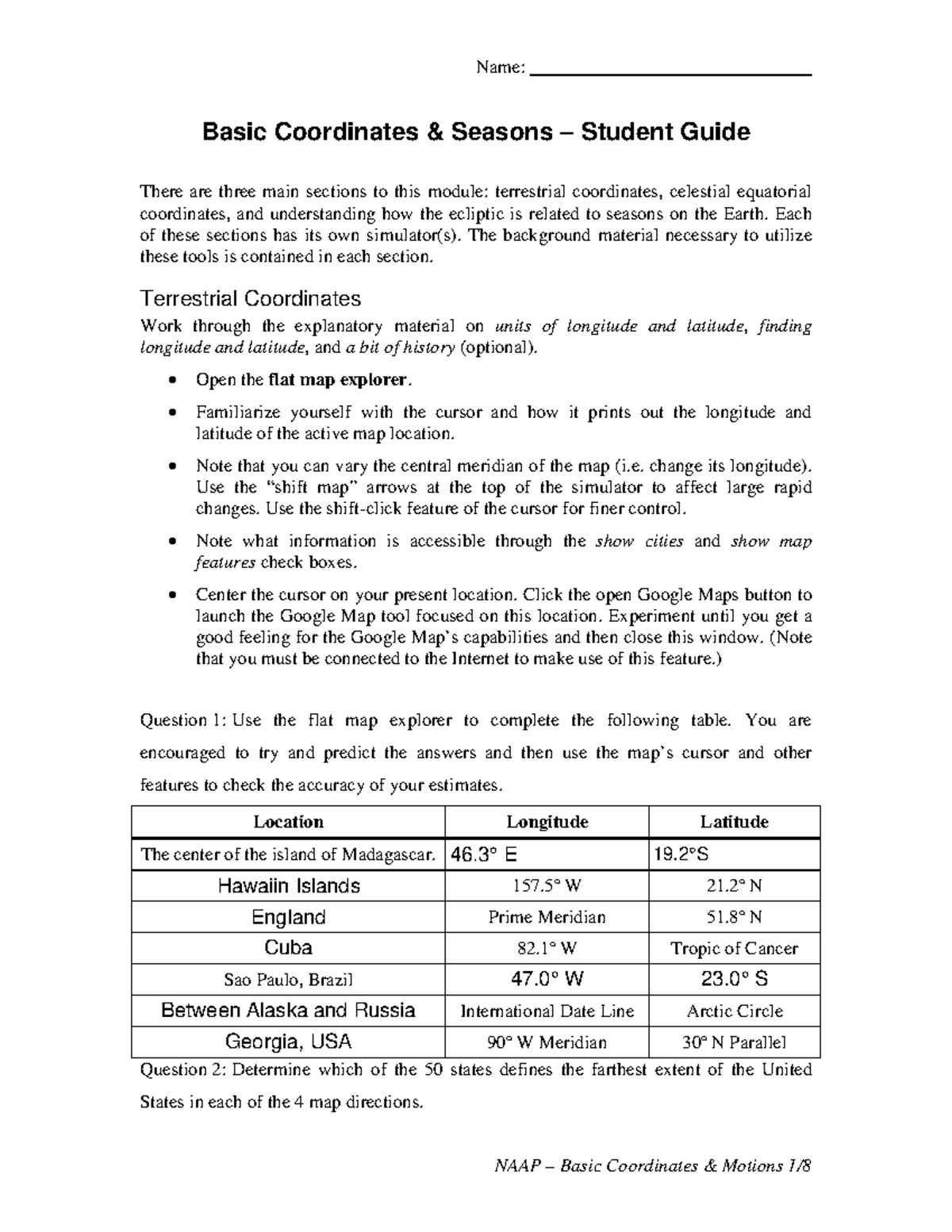 Basic Coordinates & Seasons Lab Guide (ASTR 101) - Studocu
