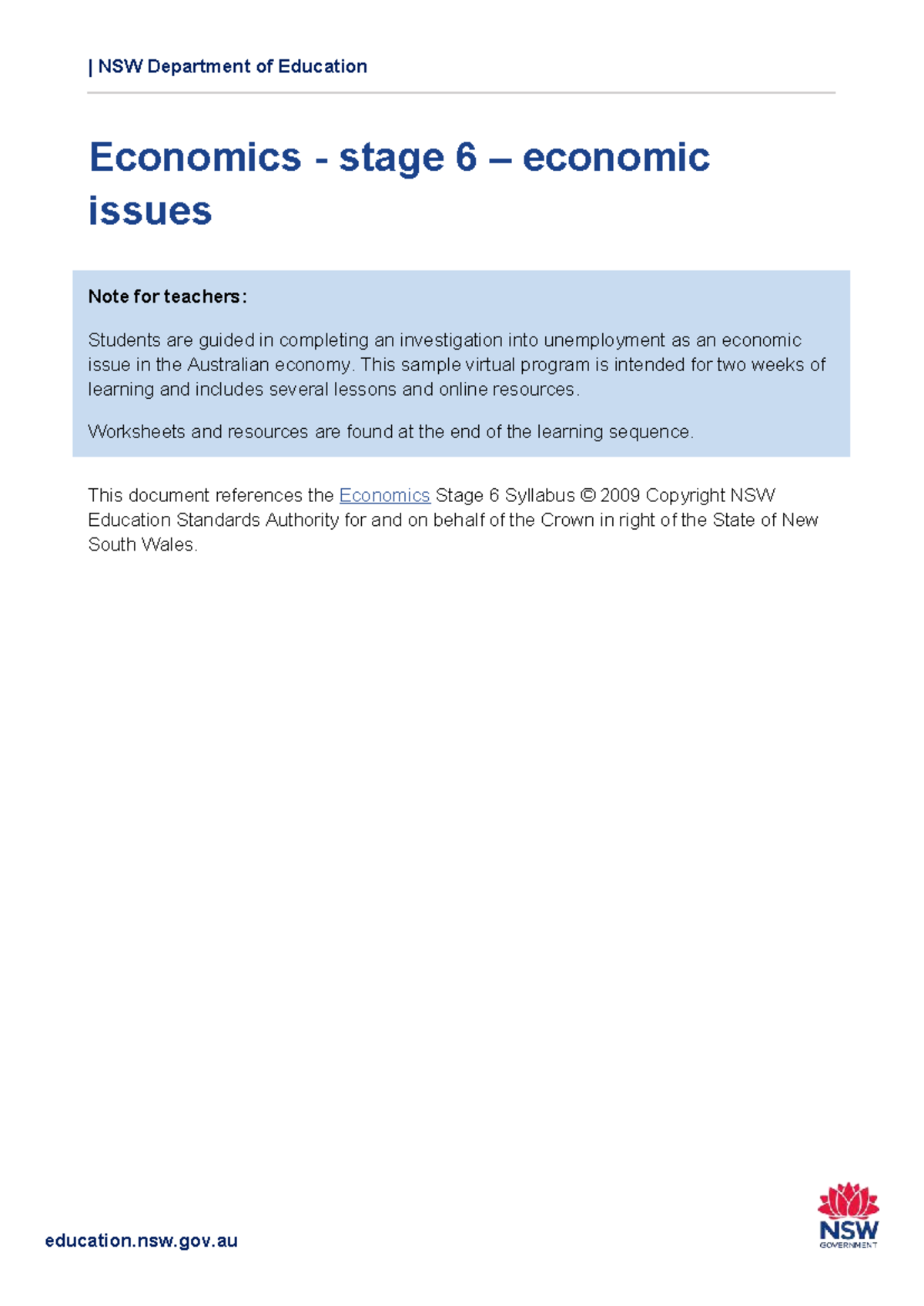 Unemployment hsie economics s6 rl - | NSW Department of Education ...