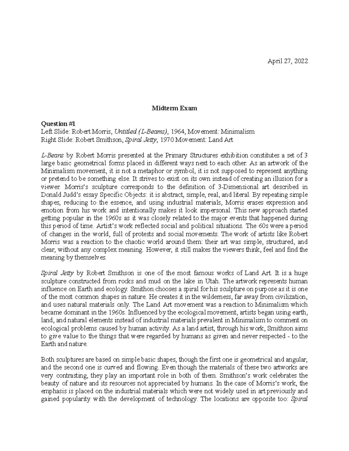 Midterm Exam Analysis: Movements in Modern Art (ART101) - Studocu