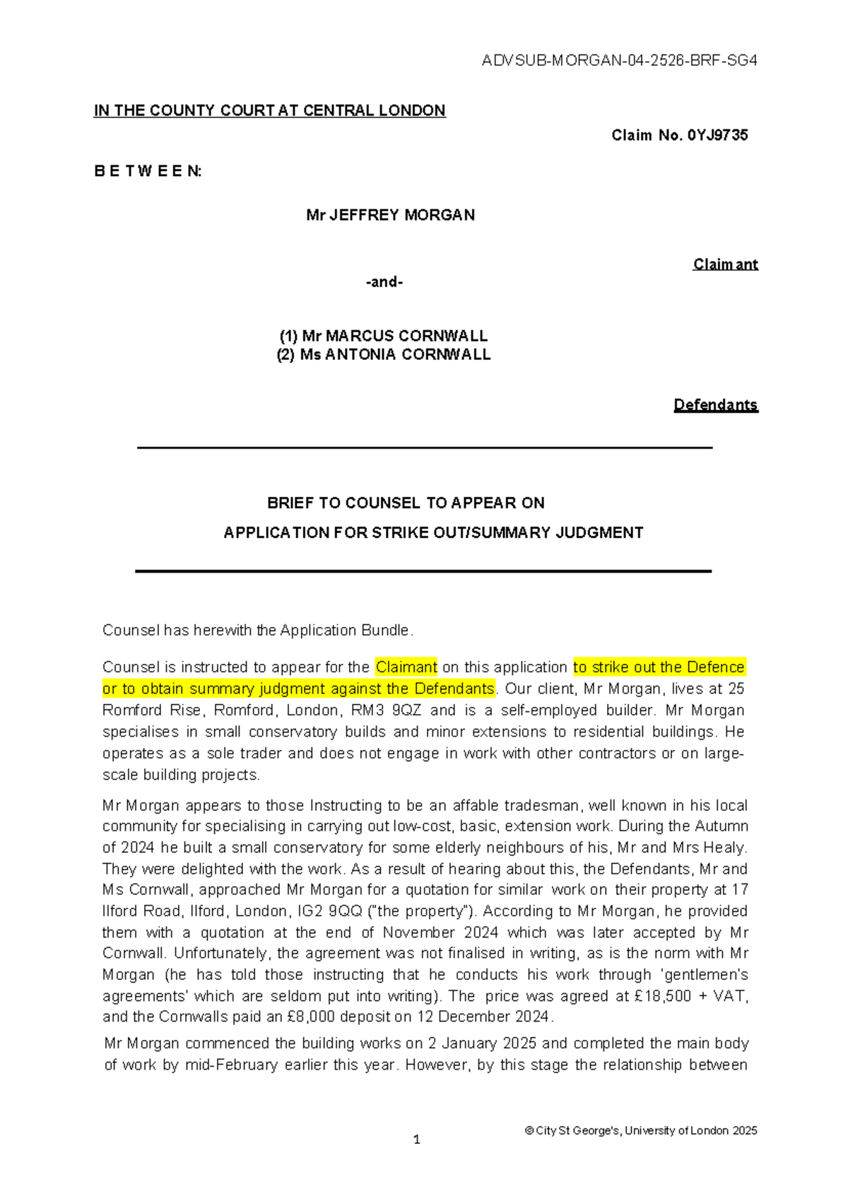 SGS4 - Brief to Counsel for Strike Judgment Application - Studocu