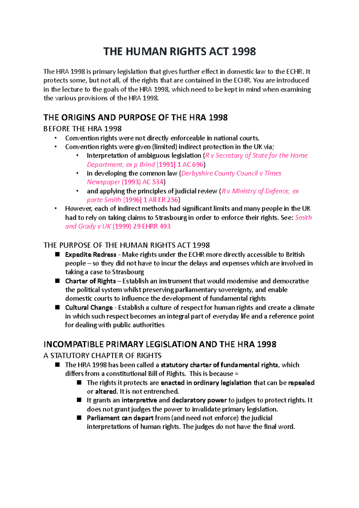 Human Rights Act 1998 Legislation