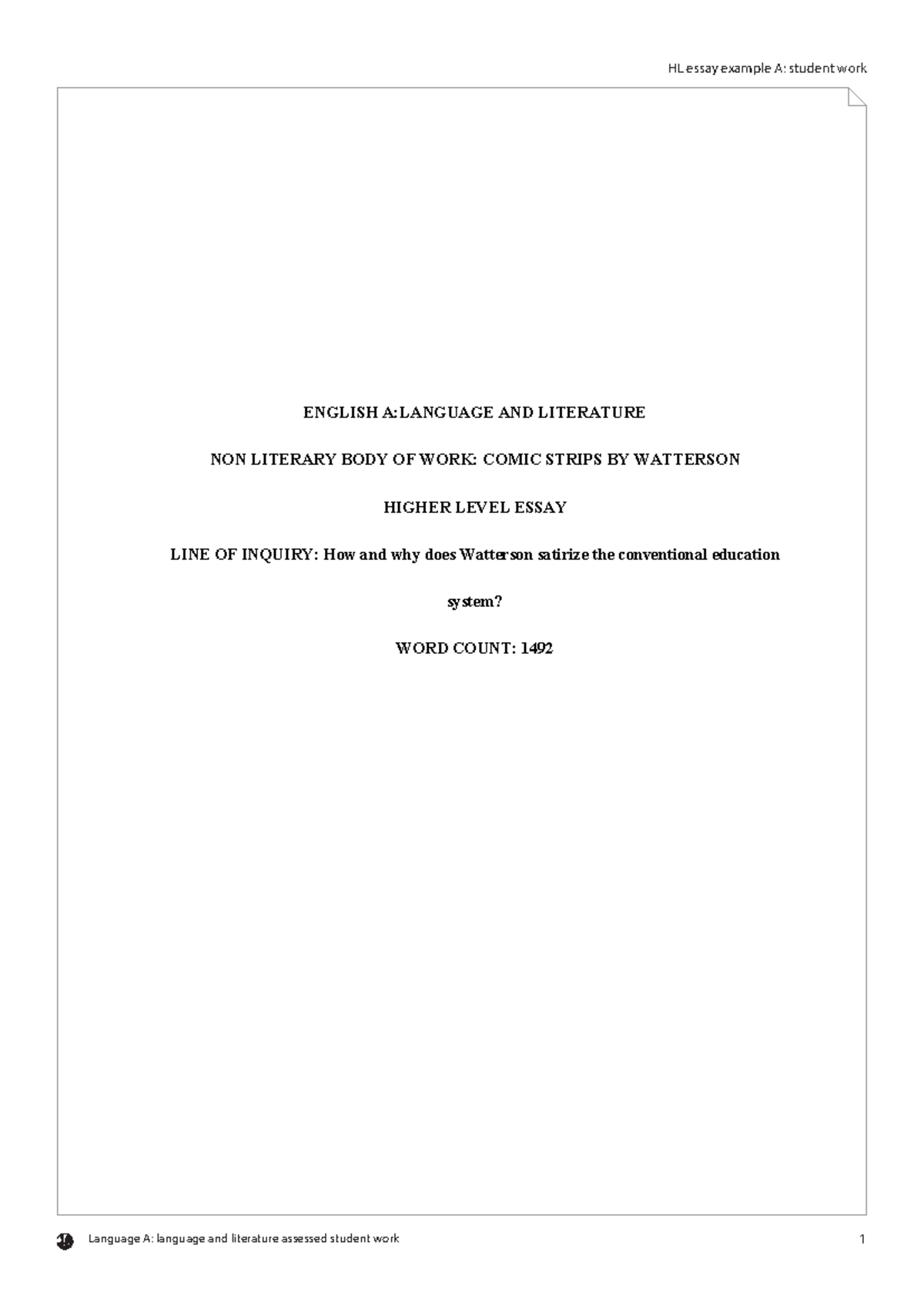 HL: Essay on Watterson's Satire of Conventional Education System - Studocu