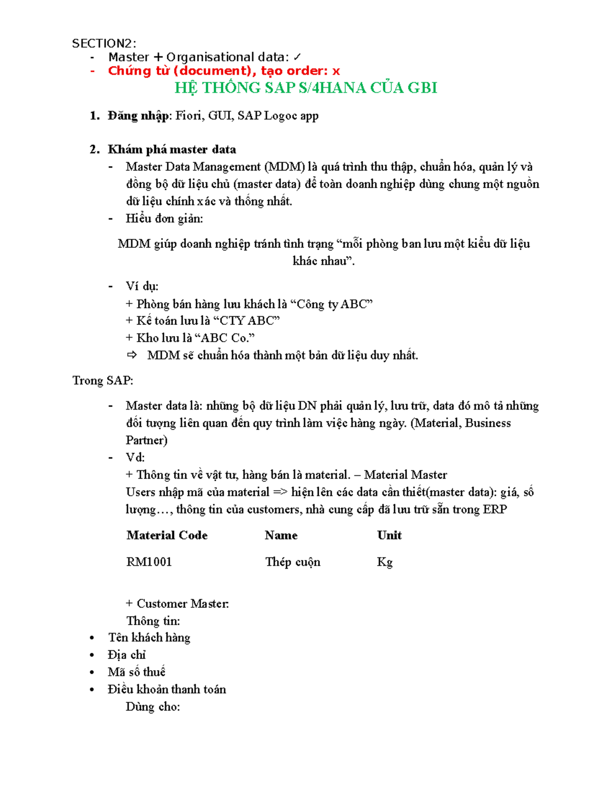 SECTION2: Master Data Management in SAP GBI - Lecture Notes - Studocu