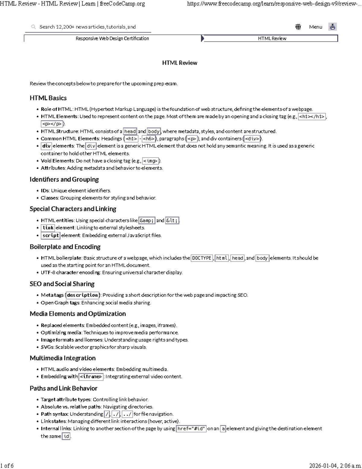 HTML Review for Responsive Web Design Cert. - freeCodeCamp - Studocu