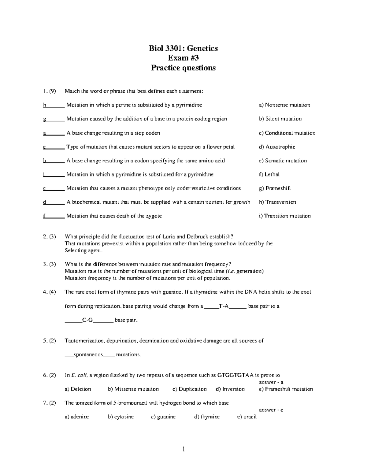 Biol 3301: Genetics Final Exam Practice Questions and Answers - Studocu