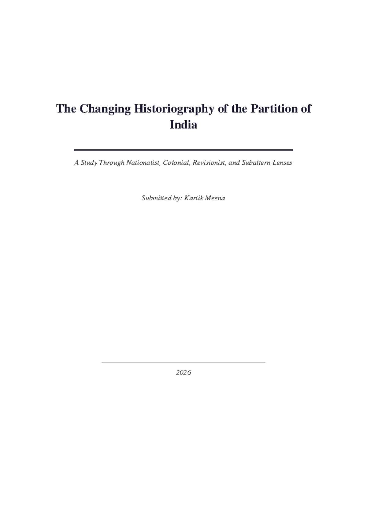Historiography of the Partition of India: Nationalist to Subaltern Perspectives - Document Preview