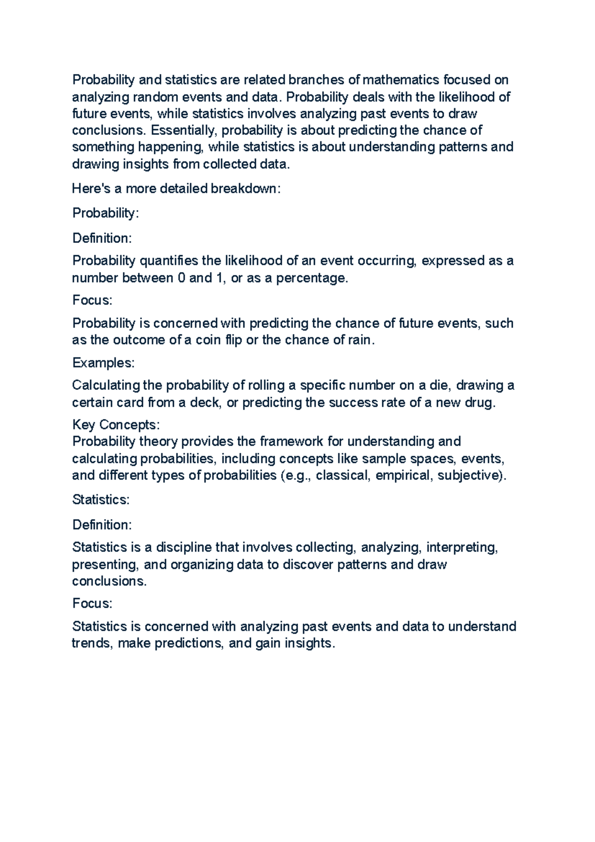 Act6 Probability & Statistics Overview and Key Concepts - Studocu