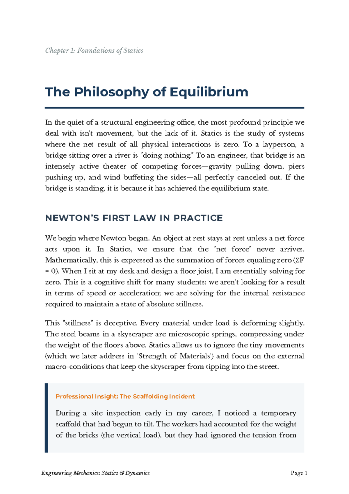 Chapter 1: Foundations of Statics - The Philosophy of Equilibrium - Studocu