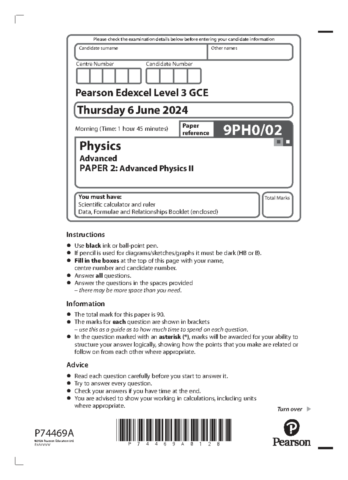 Paper 2 Advanced Physics II Exam Details - June 6, 2024 - Studocu