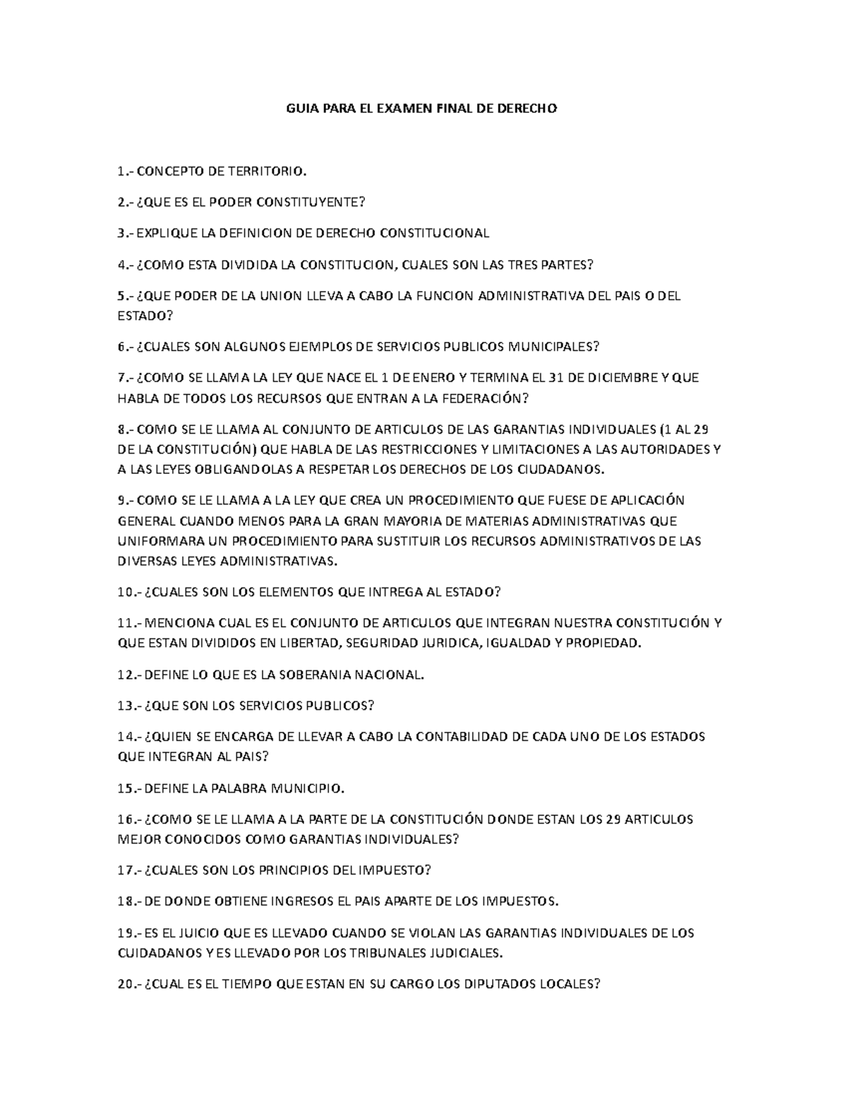 GUÍA DEL EXAMEN FINAL DE DERECHO 2023 - PREGUNTAS CLAVE - Studocu
