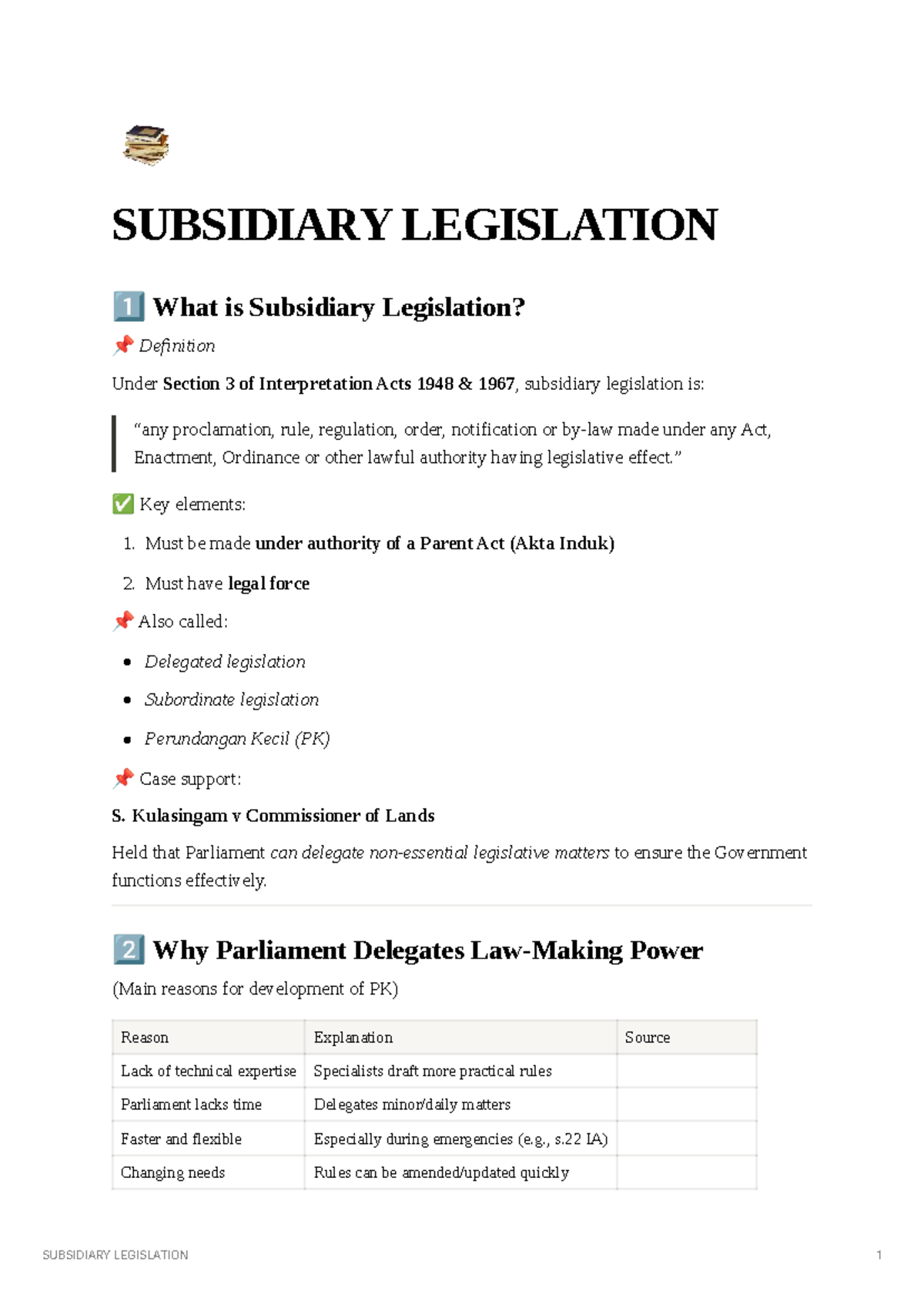 Subsidiary Legislation Overview: Key Concepts and Case Studies - Studocu
