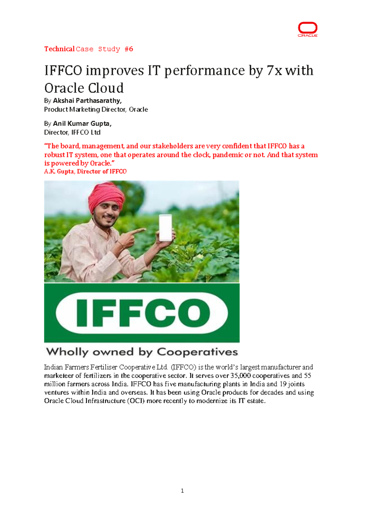 Technical Case Study #6: IFFCO's IT Boost with Oracle Cloud - Studocu